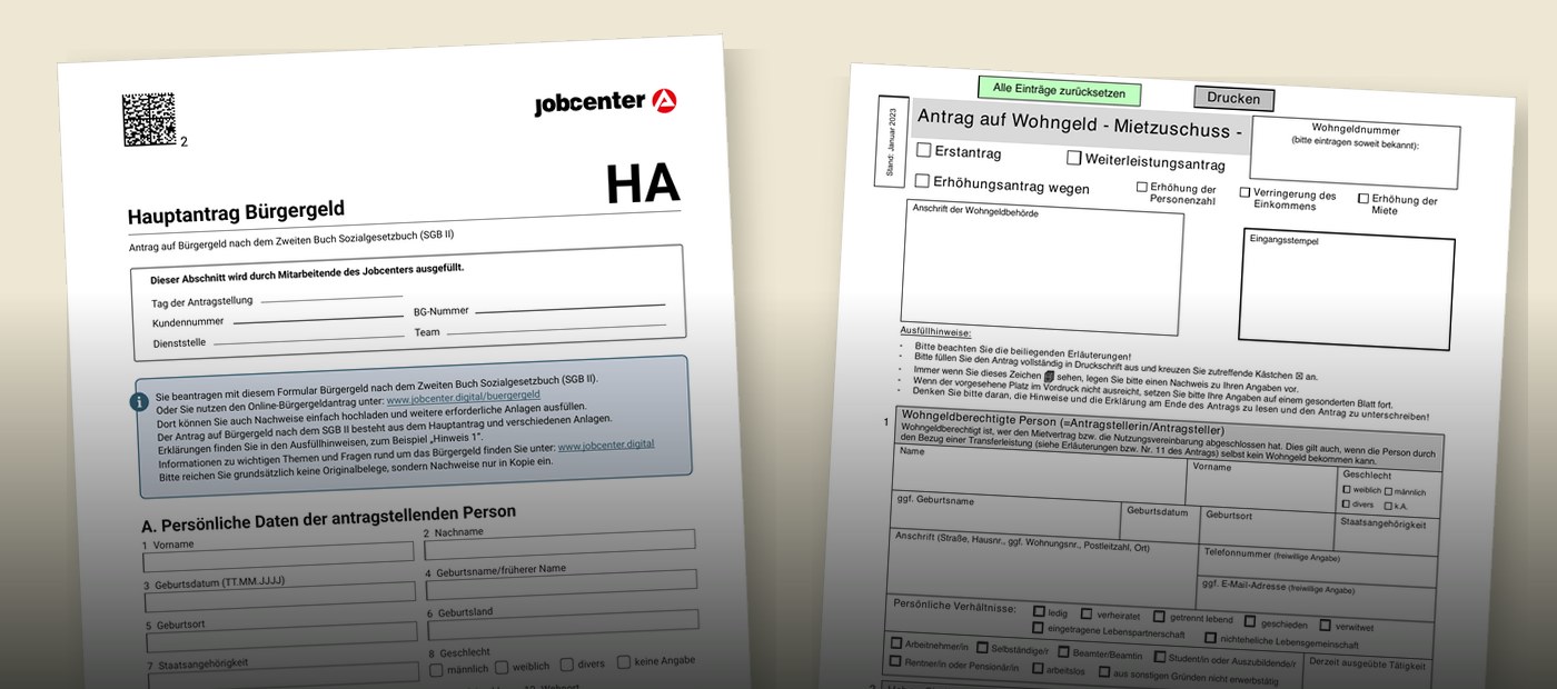 Echte amtliche Anträge: Bürgergeld-Hauptantrag und Wohngeld