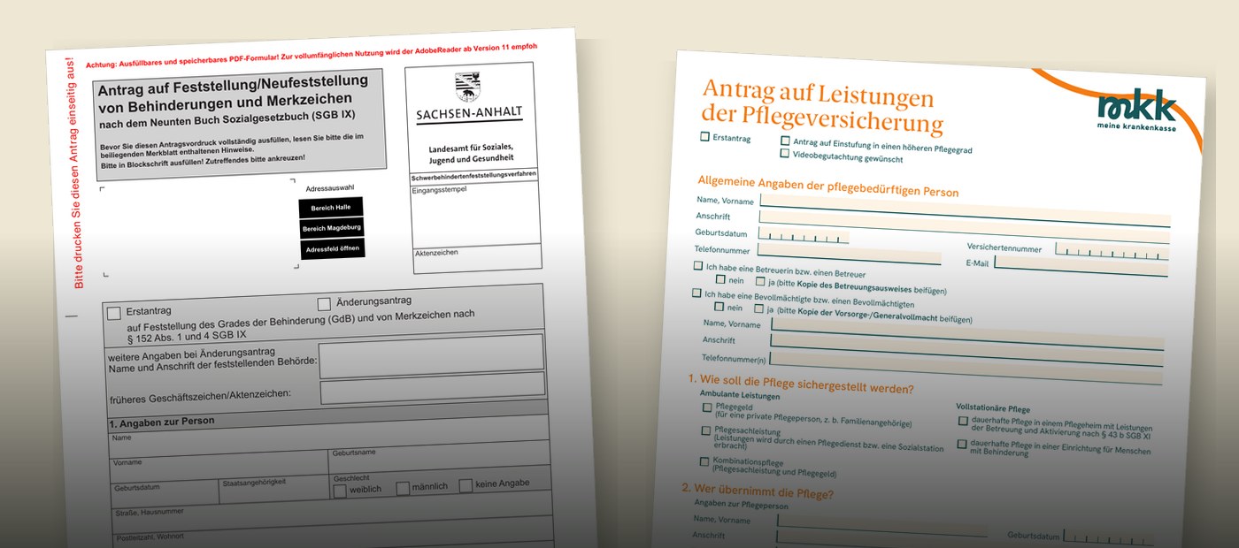 Echte amtliche Anträge: Schwerbehindertenausweis und Pflegeleistungen